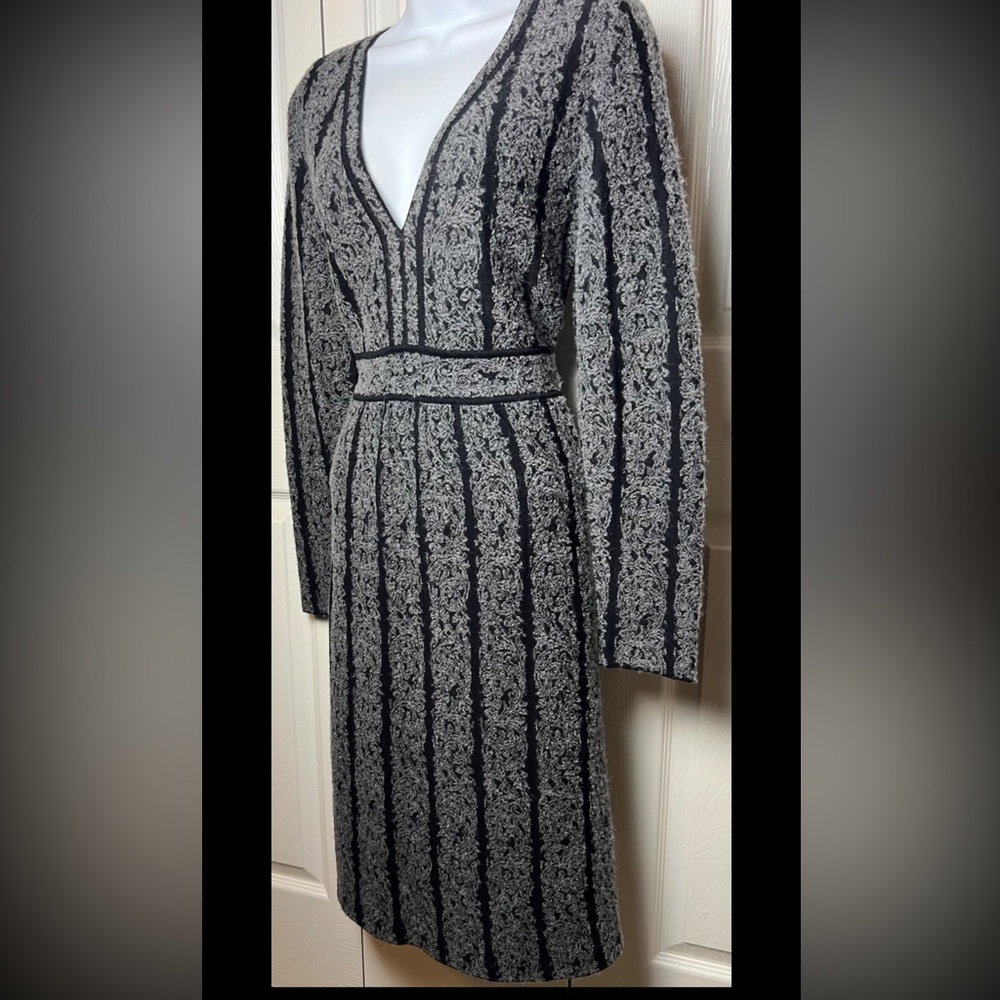 PERUVIAN CONNECTION Bodleian Dress Sweater Alpaca Wool Gray Black Midi - Picture 6 of 12